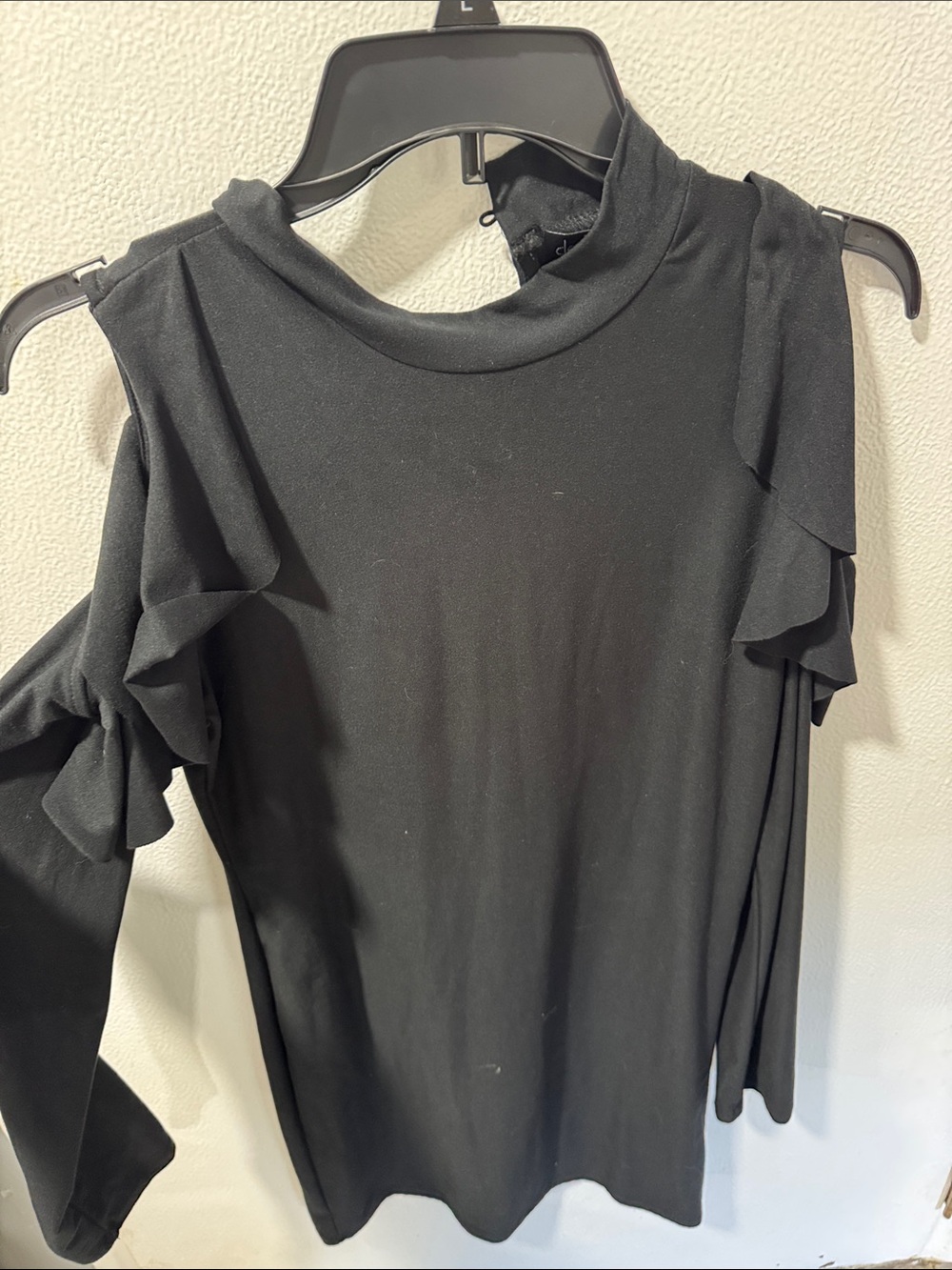 Black Ruffle Cold-ShoulderLong sleeve Women's Dress